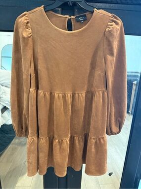 Vici Long Sleeve Tiered Faux Suede Dress Size Small Brown Babydoll Boho